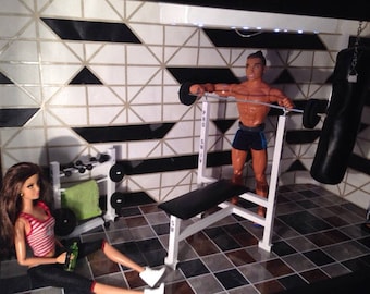 1/6 scale barbie doll size gym..weight bench,boxing bag... for ken doll..