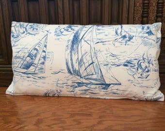 Nautical Pillow Cover, 14”x26” Sailing Pillow Cover, Beach Decor Pillow Cover
