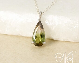 Silver Natural Watermelon Tourmaline Necklace - Pear Cut Tourmaline - Tourmaline Teardrop Pendant