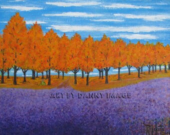 VIOLET FIELD - Original Acrylic Painting in orange, purple and blue 14x11 inches No. 509