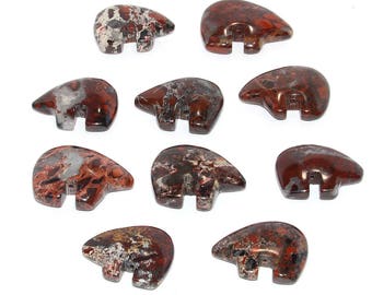Large Poppy Jasper Zuni Style Bear Fetish Beads Big Chunky Focal Southwestern Berry Brick Maroon Red Merlot Wine Totem Animal Protection