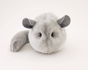 Stuffed Chinchilla Stuffed Animal Cute Plush Toy Chinchilla Kawaii Plushie Comet the Silver Grey Chinchilla Faux Fur Large 6x10 Inches