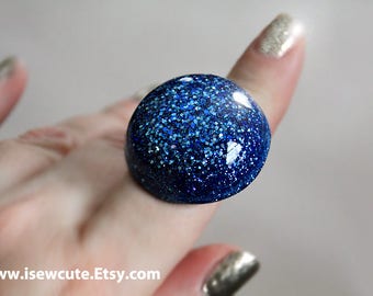 Nautical Blue Glitter Resin Jewelry Statement Ring, Blue Resin Ring, Blue Glitter Ring, Sparkly Resin Jewelry Hand Crafted by isewcute