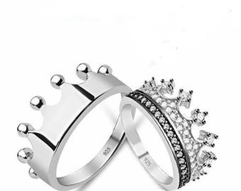 crown ring,silver crown ring,queen ring,king ring,crown ring set