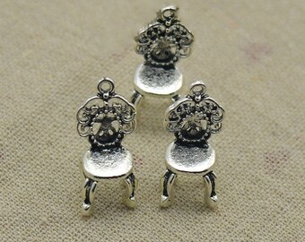 20pcs 28mm x 12mm Chair Charms Antique Silver Tone 3D - SC2840