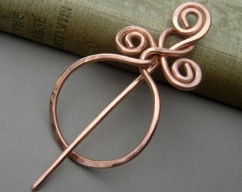 Circle With A Twist Copper Shawl Pin, Scarf Pin, Sweater Brooch, Sweater Closure, Shrug Fastener, Gifts for Knitters Knitting Accessories