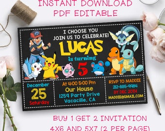 Pokemon Invitation Instant Download, Pokemon Invitation Editable, Pokemon Invitation PDF, Pokemon Invitation, Pokemon Birthday,Pokemon Party