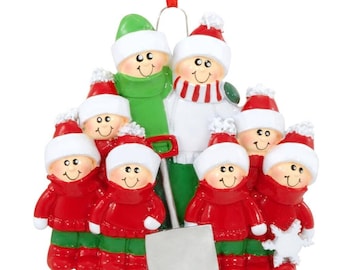 Snow Shovel Family of 8 Personalized Christmas Tree Ornament