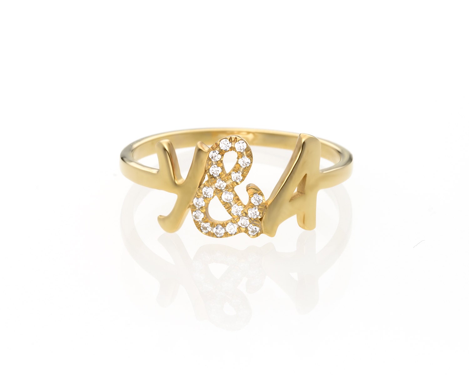Diamond Initial Ring Personalized Diamond Ring Letter Ring