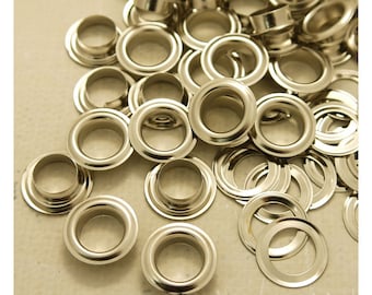 Metal Eyelets Grommets With Washers, 10mm Barrel Diameter, Silver Plated Metal, Pack of 100 sets. (GW042-24S)