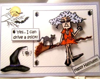 Handmade Greeting Card - Halloween - Stella and Her Broom Item # STEL009