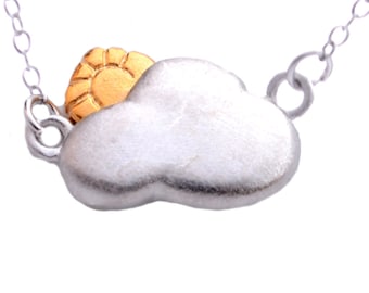 You Are My Sunshine Cloud and Sun Pendant Necklace in Sterling Silver 16'' - 18'' n14