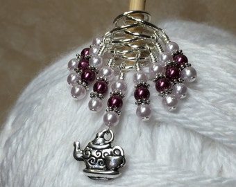Teapot Stitch Marker Set - Snag Free Beaded Knitting Stitch Markers - Gift for Knitters- Knitting Jewelry