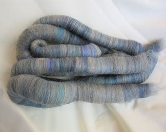 2.0 oz Handcrafted Alpaca Rolags - All Natural Blend of Medium Silver Grey Alpaca blended with Merino