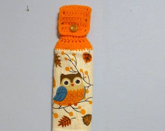 Hanging Kitchen Towel Crochet Top Double Layered Towel Owl Fall Leafs