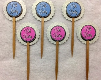Set Of 12 Baby Shower Gender Reveal Oh Baby Cupcake Toppers (Your Choice Of Any 12)