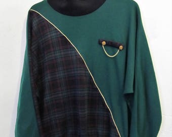 A CHEESY Vintage 80's,Part Plaid CHRISTMAS Time AVANTE GaRDE Top.xl
