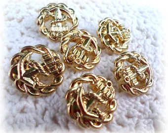 6 Gold Anchor Metal Look Shank Buttons Vintage Metal Buttons