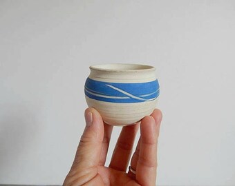 Small Studio Pottery Bowl Vintage Pottery Planter Blue and White Rustic Boho Home Decor Southwestern Decor Succulent Planter
