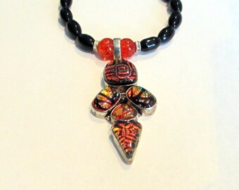Dichroic Necklace, Dichroic Pendant Sterling Silver & Glass Bead Necklace