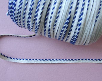 Ribbon piping, 5 mm, Navy Blue and off-white, cotton, sold by the yard, sewing, decoration
