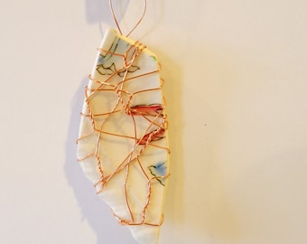 Broken Plate Pendant, Copper Wire Wrapped China
