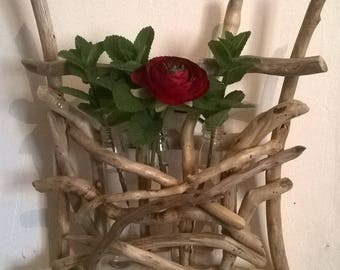 Driftwood and three bud vases stand