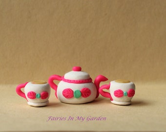 Tea Set-Miniature-Polymer Clay-Fairy Garden-Miniature Garden-Terrarium Accessory