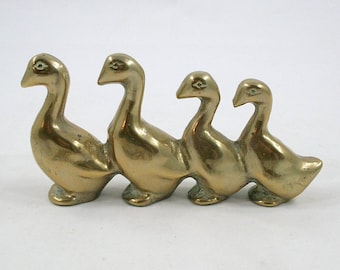 Vintage Brass Ducks in a Row Figurine