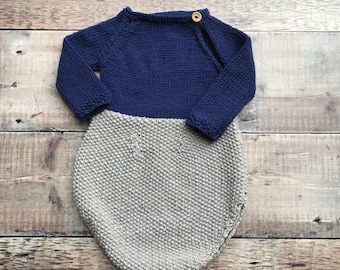 Long sleeved Romper - Handmade newborn outfit - Knitted baby romper - coming home outfit - Baby shower gift - baby girl clothes