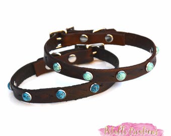 NEVADA 3/8'' Small Dog Collar, Dog Collar, Pet Collar, turquoise stone pet collar, Custom Dog Collar, Pet ID Tag, Dog I.D collar