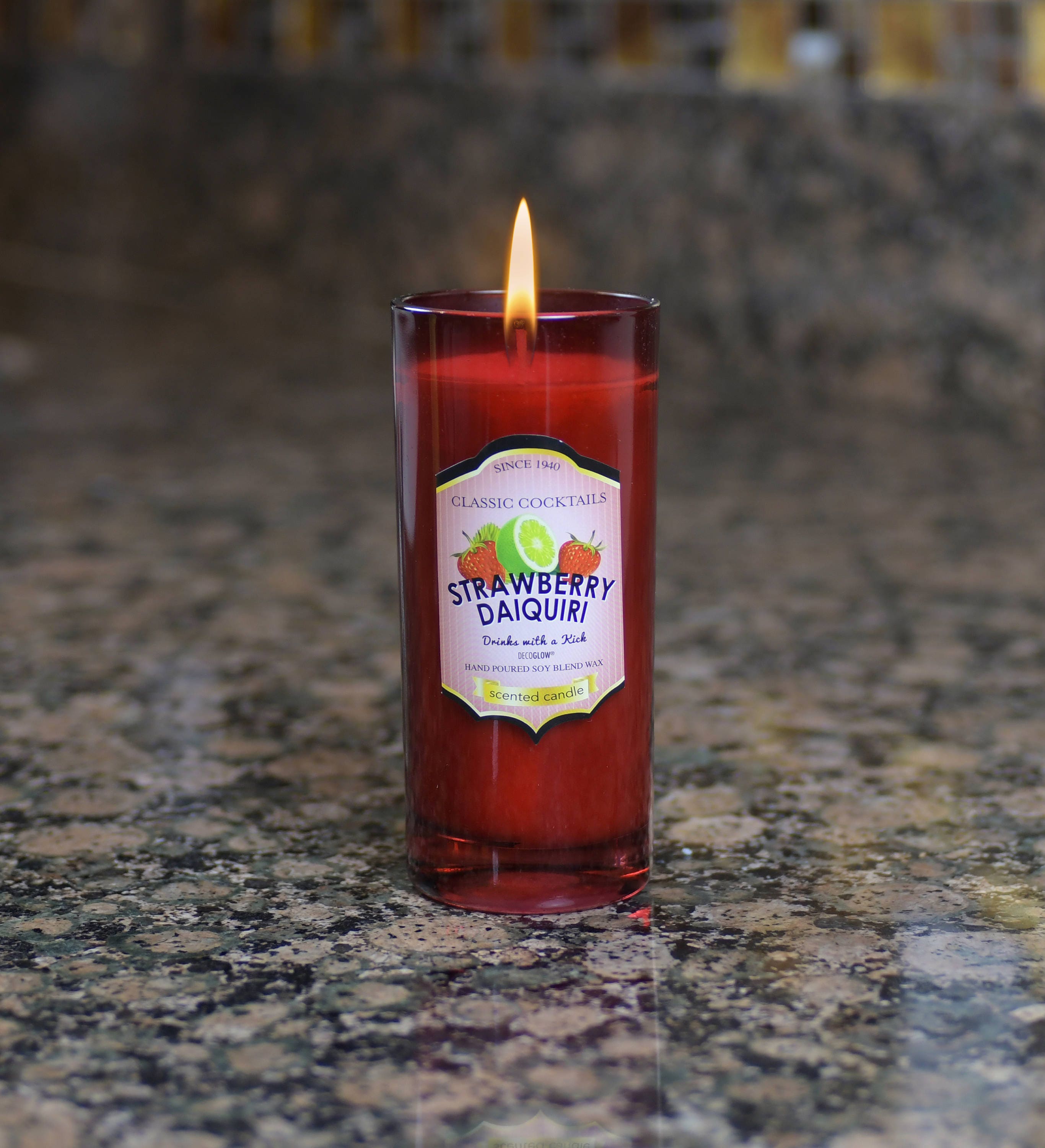 Cocktail Glass Candle Strawberry Daiquiri Scent 6oz.