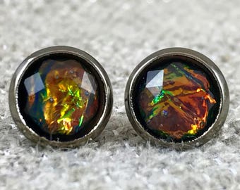 Black Fire Opal Earrings - Bridesmaid Gift - Black - Opal Earrings - Clip On Earrings - Fire Opal Jewelry - Opal Jewelry - Earrings - Opal