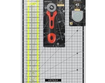 Arteza Rotary cutter quilting kit, set of 4 (mat, cutter, blades)