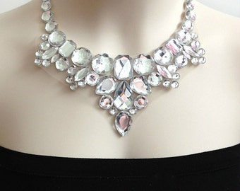 clear rhinestone bib tulle necklace, wedding, bridesmaids, prom, party necklace NEW