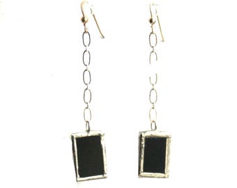 Dangling Earrings- Black Drop Earrings- Stained Glass Earrings- Chain Linked Earrings- Hanging Earrings- Citybitz