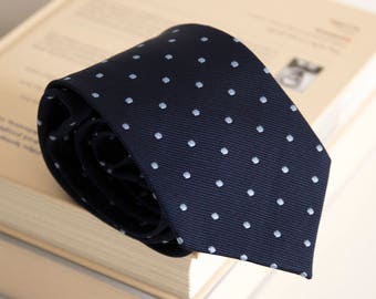 Vintage silk tie, geometric mens necktie, silk neck tie, italian cravat cravatte / classic navy blue dots
