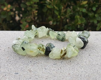 Green Prehnite Bracelet, Prehnite Stone, Stretch Bracelet, Green Prehnite