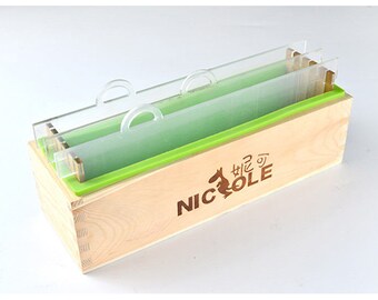 D0019 Loaf Silicone Soap Mold Wooden Box Vertical Rendering With Separator DIY Tools 1000ML