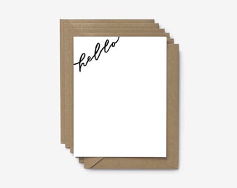 Hello Hand Lettered Screen Printed Note Cards - Set of 6