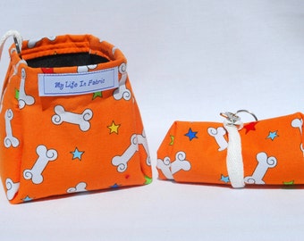Pet Bowl Portable Dog Water Dish Packable Collapsible Packable Pet Water Bowl Orange Bones Stars