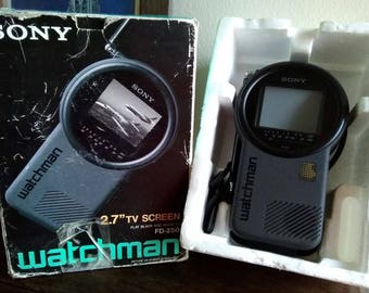 1990 SONY FD-250 Flat Black and White 2.7" Screen TV Portable Television Vintage Electronics