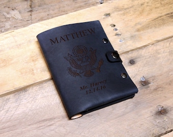 Genuine Leather Passport Wallet Sleeve, Personalized Passport Holder, Custom Passport Cover, Engraved Passport Case --PASS-BLK-Matthew