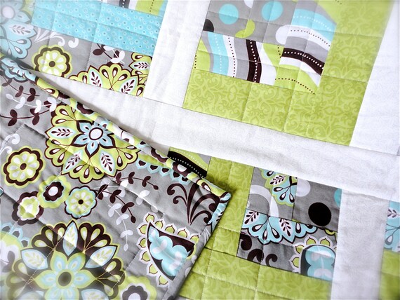 Sale Baby Boy Quilt - Modern Baby Quilt - Gray Baby Blanket - Green Baby Quilt - Girl Crib Quilt - Baby Boy Blanket - Baby Bedding 40" x 50"