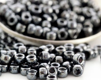 8.5 Grams - 7/0 Hematite Matubo Czech Beads