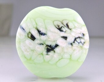 Etched Green Ivory Black Organic Lampwork Focal Bead Handmade Artisan Glass Beads SRA