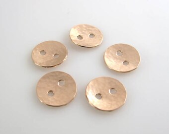 Rose Gold Filled Buttons, 1/2 Inch, 13mm, Textured, Hammered, Polished QTY 5