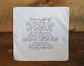 Printed Wedding Handkerchief - Love is Patient - love is kind - 1 Corinthians 13:4 - Gift For Wedding