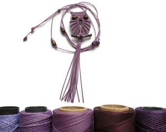 Mauve Micro Macrame Owl Necklace