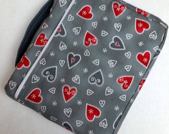 Bible Cover Custom Fit Gray with Red Hearts Your Bible Measurements Required